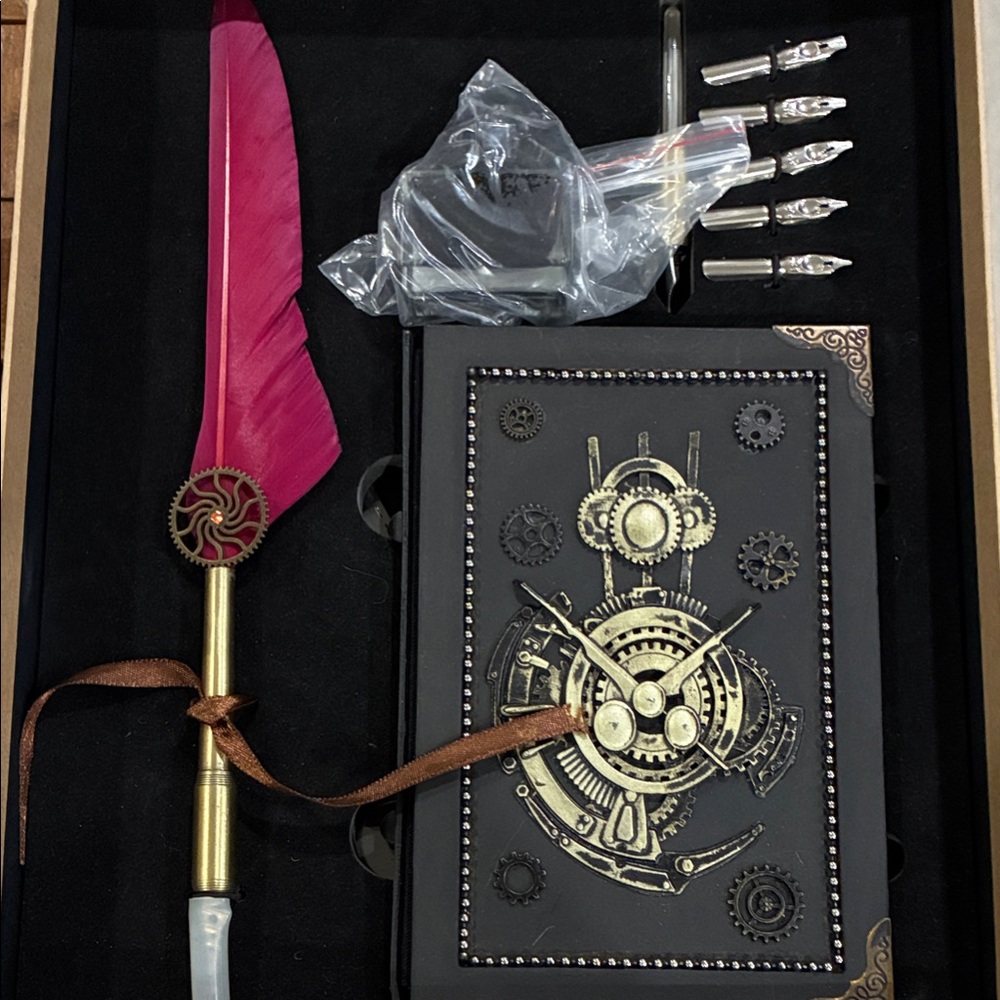 Steampunk Gear Design Black calligraphy Set